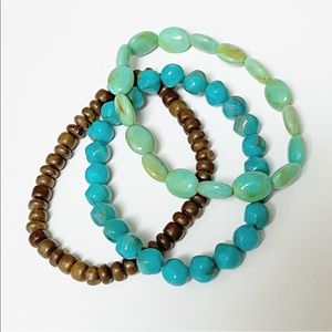 Turquoise + brown beaded stacking bracelets